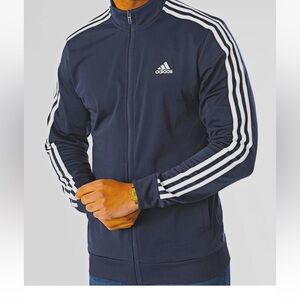 Adidas Men's Dark Blue Track Jacket with White Stripes Size  S
